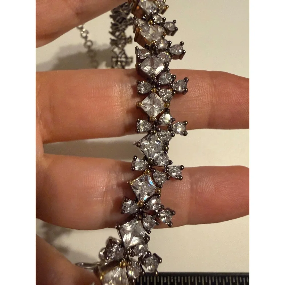 Vintage‎ Gunmetal Clear Crystal Statement Bib Necklace Geometric Wedding Formal